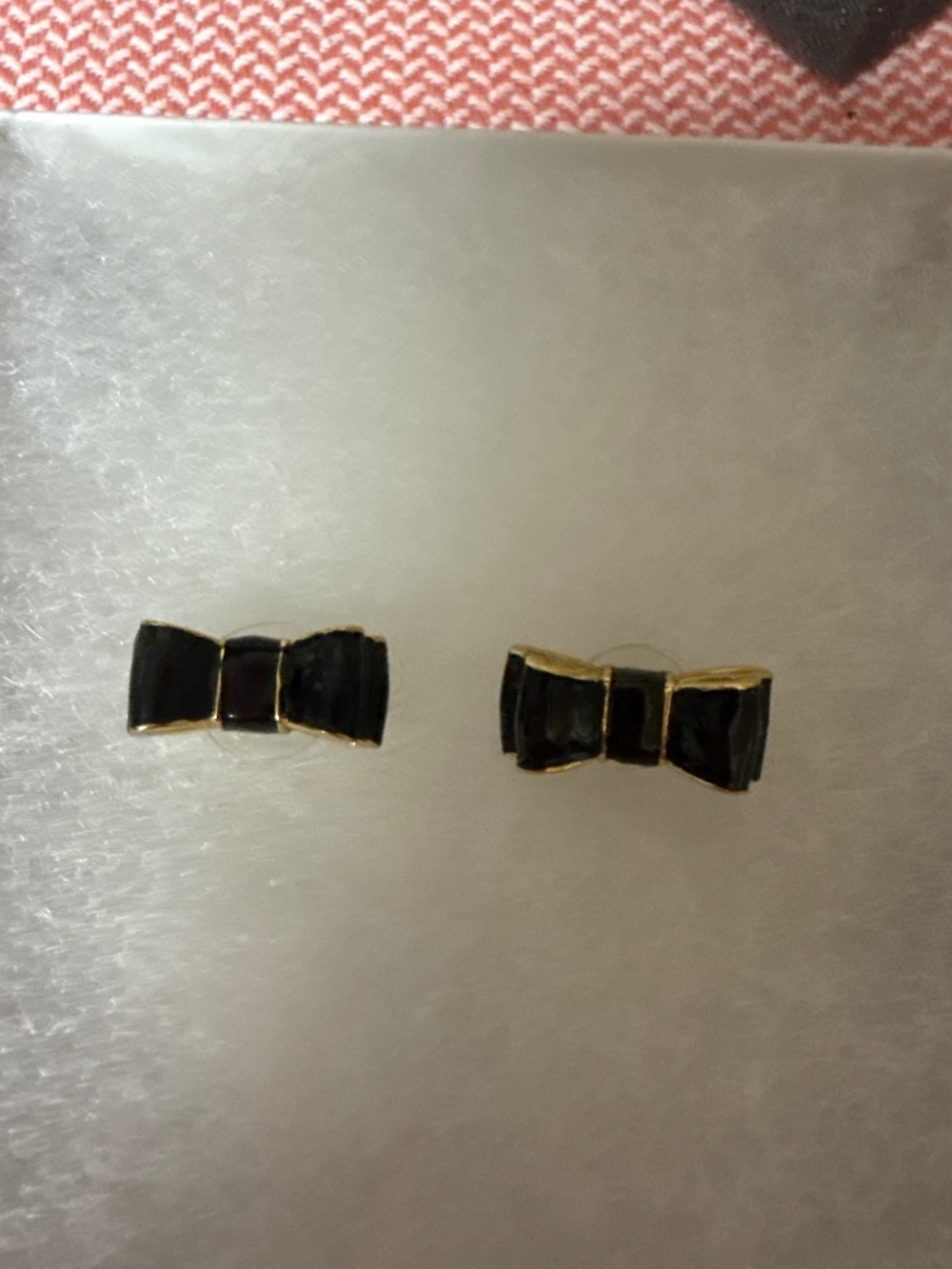 Kate Spade Enamel Black Bow Earrings Gold Toned